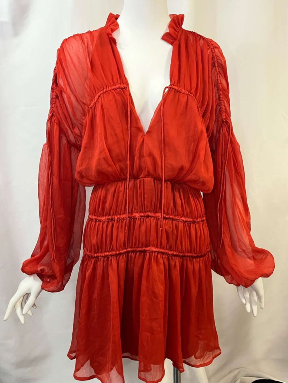 ASOS Red Long-Sleeve V-Neck Tiered Mini Dress